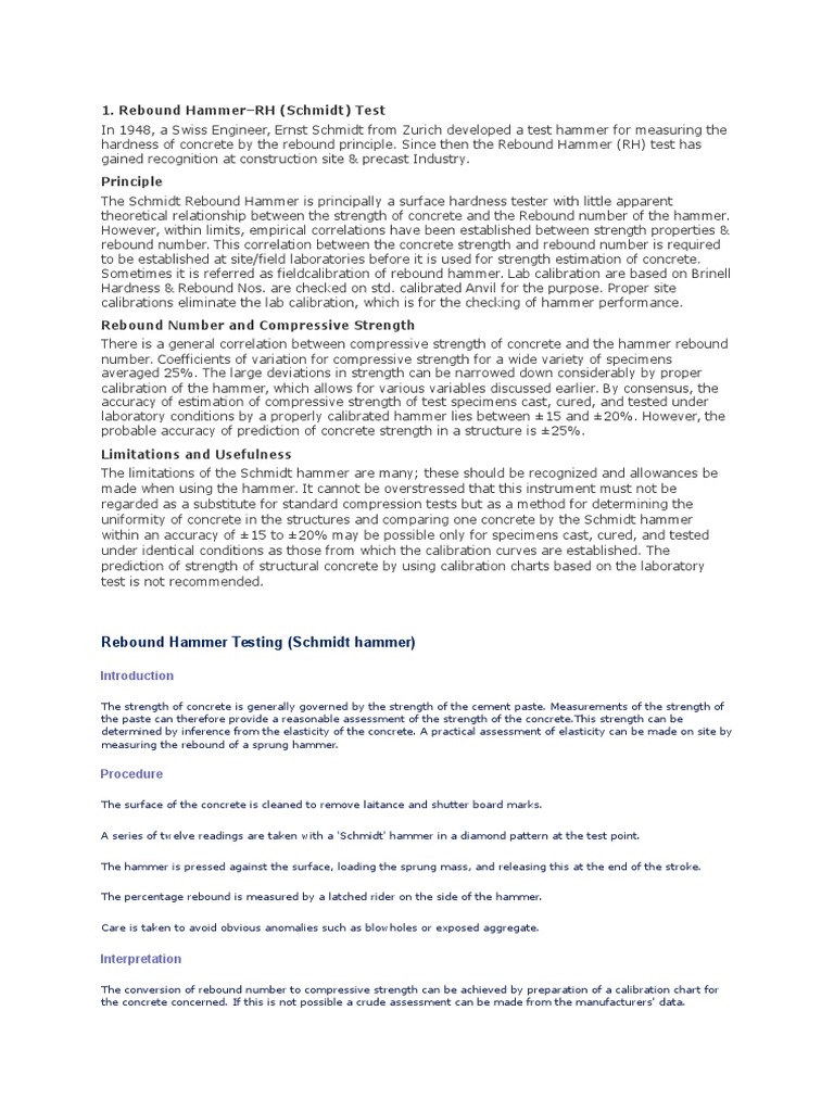 Rebound HammerRH (Schmidt) Test PDF Calibration Concrete