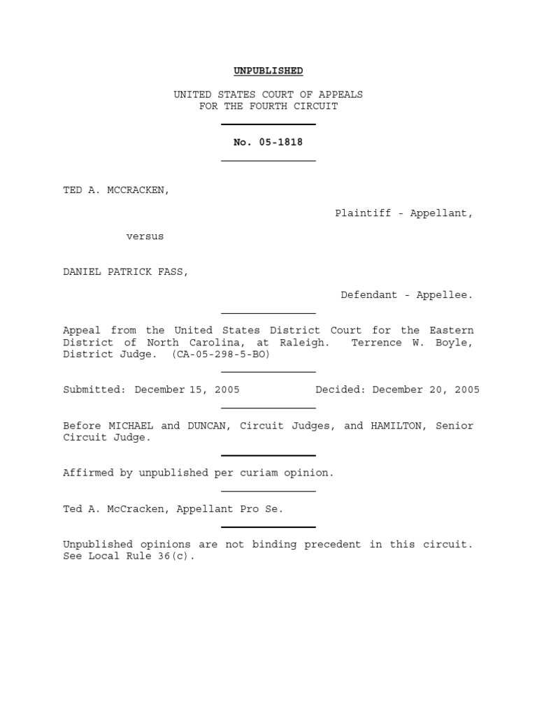 McCracken v. Fass, 4th Cir. (2005) PDF