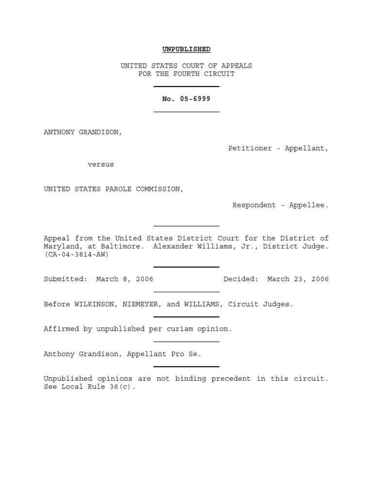 Grandison v. US Parole Comm, 4th Cir. (2006) | PDF | Law