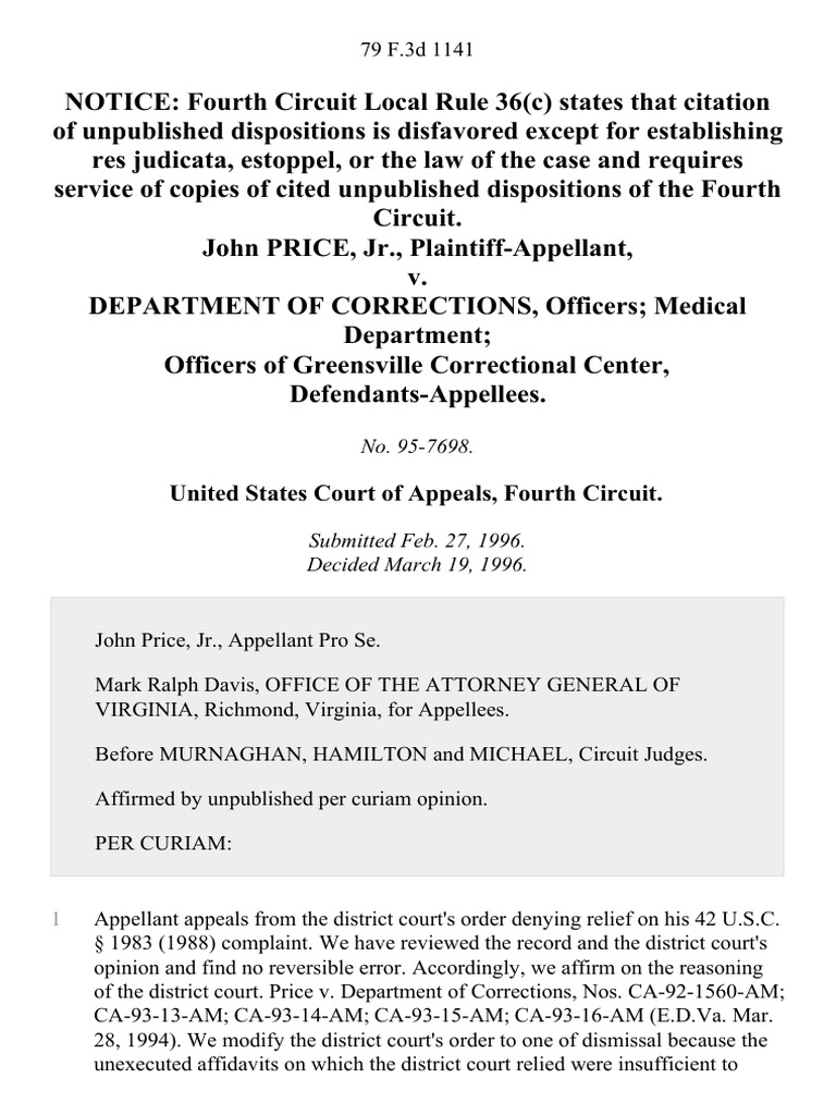 John Price Jr V Department Of Corrections Officers Medical