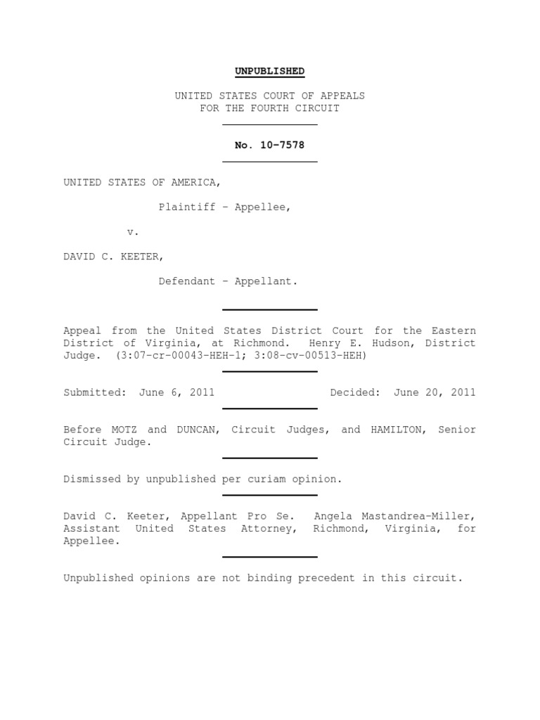 United States v. David Keeter, 4th Cir. (2011) | PDF | Social Science