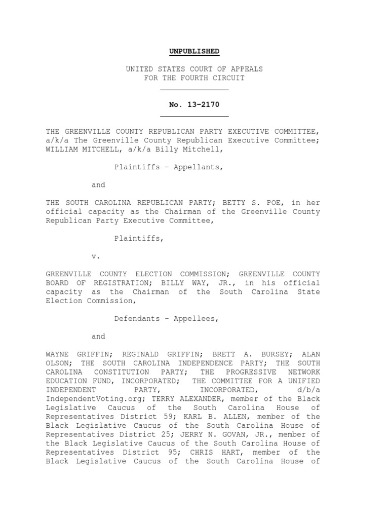 Greenville County Republican Party v. Greenville County Election