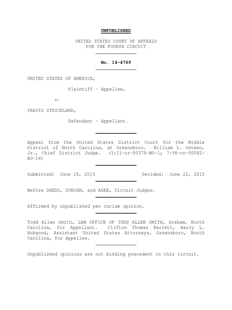 United States v. Travis Strickland, 4th Cir. (2015) PDF United