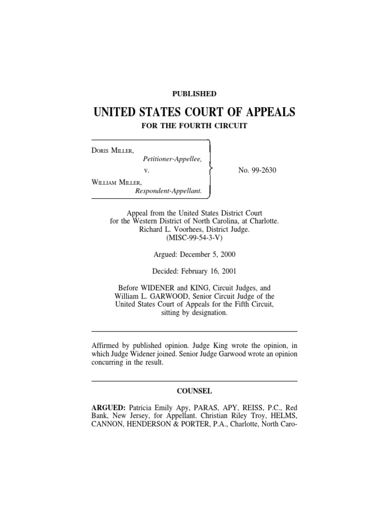 Miller v. Miller, 4th Cir. (2001) PDF Child Custody Separation Of