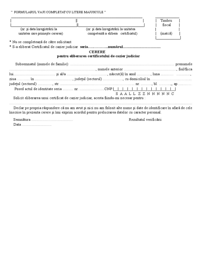 Anexa 22 Cerere Certificat Persoana Fizica Cazier Judiciar