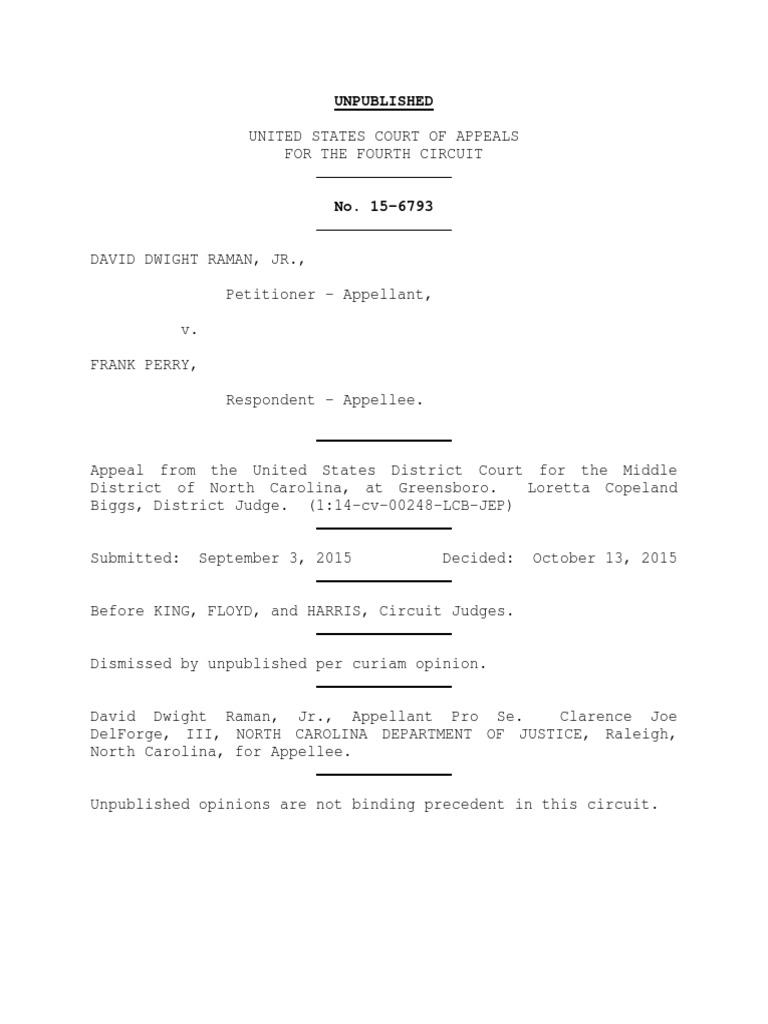 David Raman, Jr. v. Frank Perry, 4th Cir. (2015) | PDF