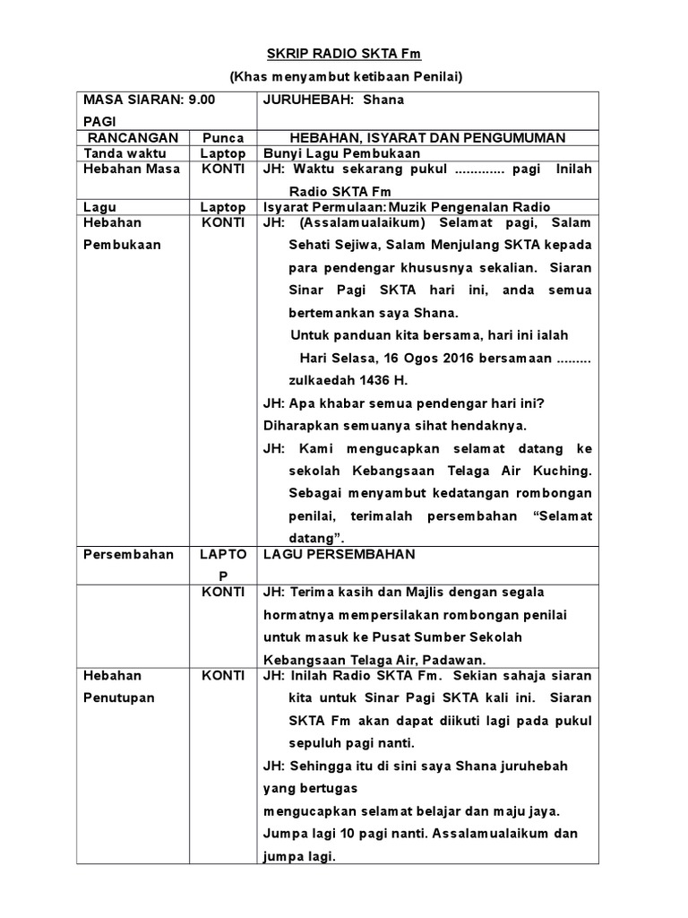 Skrip Siaran Radio SKTA Fm | PDF