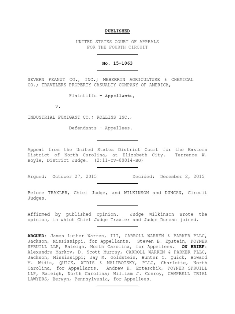 Severn Peanut Co., Inc. v. Industrial Fumigant Co., 4th Cir. (2015