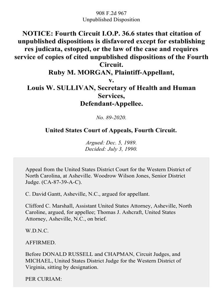 Ruby M. Morgan v. Louis W. Sullivan, Secretary of Health and Human ...