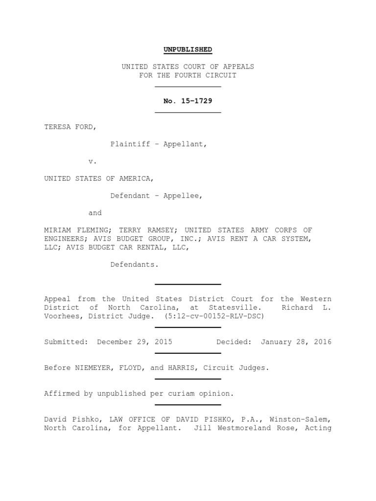 Teresa Ford v. United States, 4th Cir. (2016) PDF