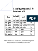 Calendário de Ensaios para a Romaria de Santa Luzia 2016