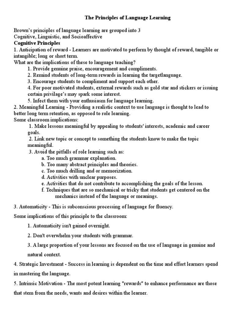 Principles of Language Learning and Teaching | PDF | Wellness