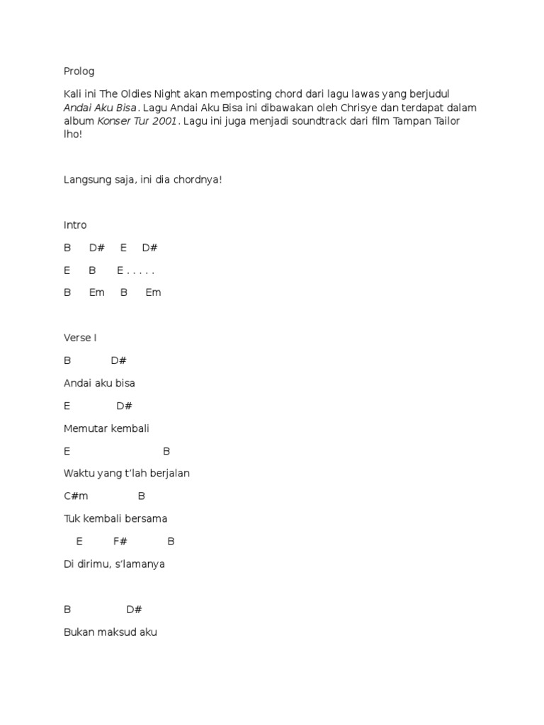Chrisye - Andai Aku Bisa Chord | PDF