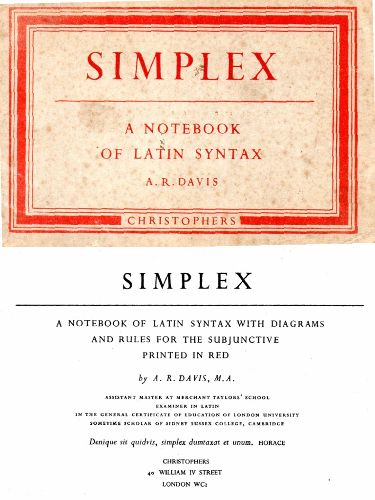 Simplex: A Notebook of Latin Syntax | PDF | Verb | Latin