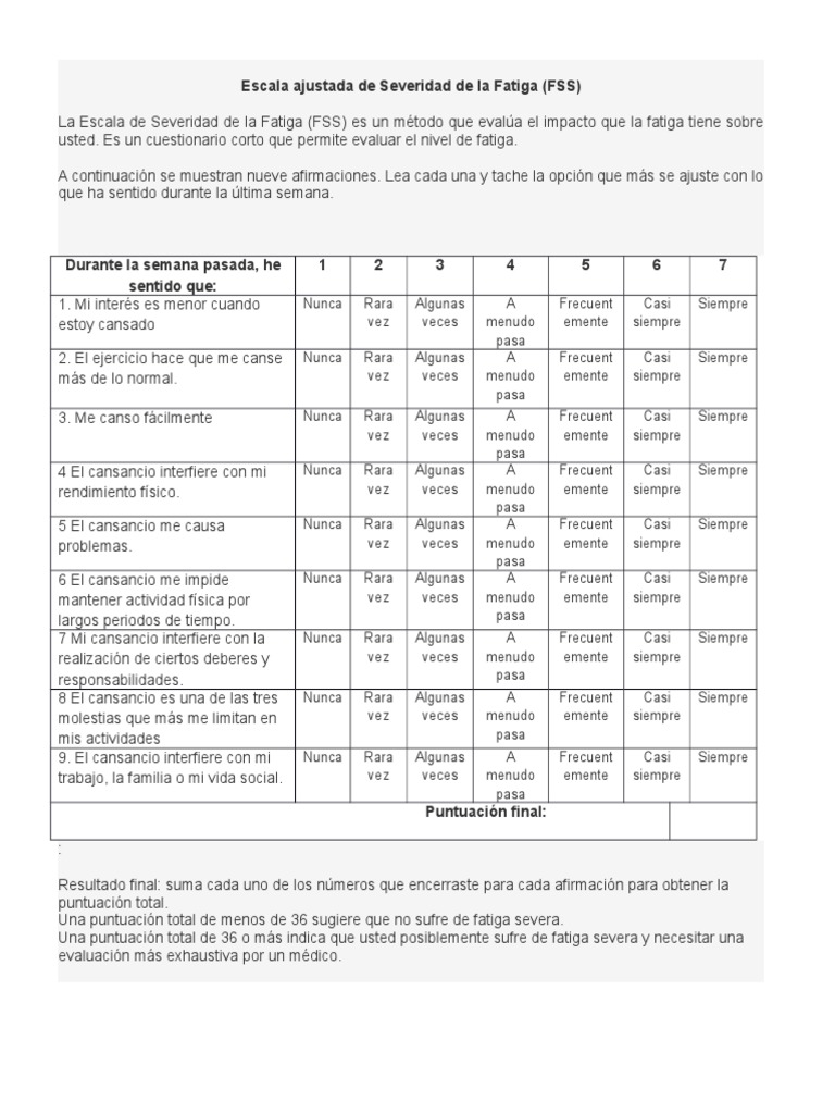 Escala ajustada de Severidad de la Fatiga (FSS)
