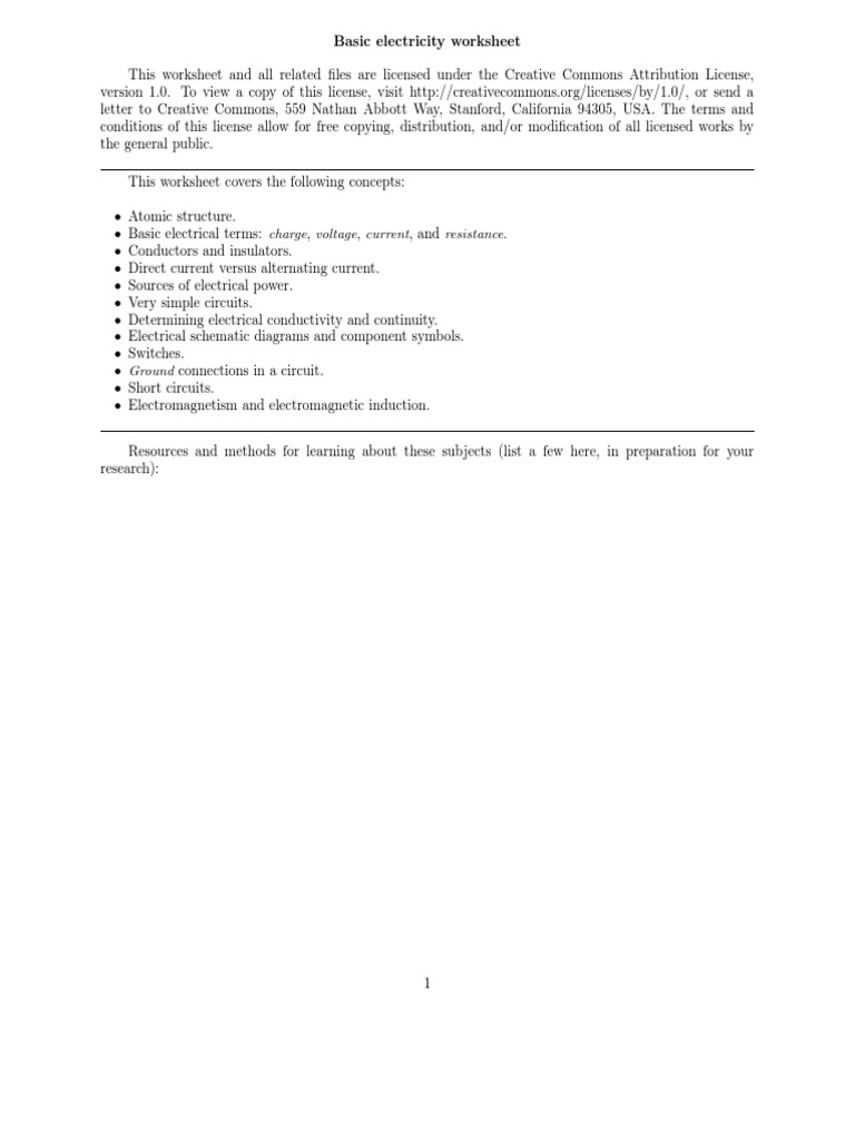 Worksheets Electricity Worksheet basic electricity worksheet atoms electric charge
