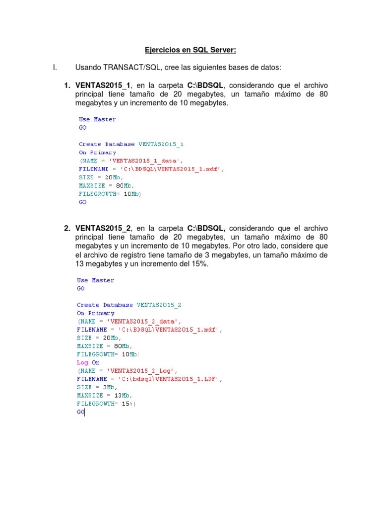 Ejercicios de SQL Server y DDL | PDF