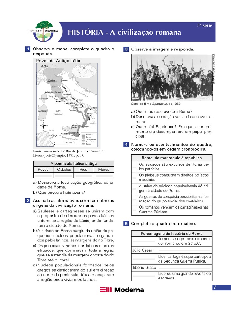 Atividades sobre a Civilização Romana | PDF | Roma Antiga | Império Romano