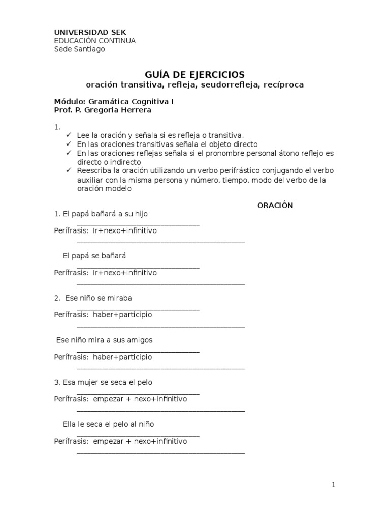 Ejercicios de Oraciones Reflexivas y Seudorreflejas | PDF | Verbo ...