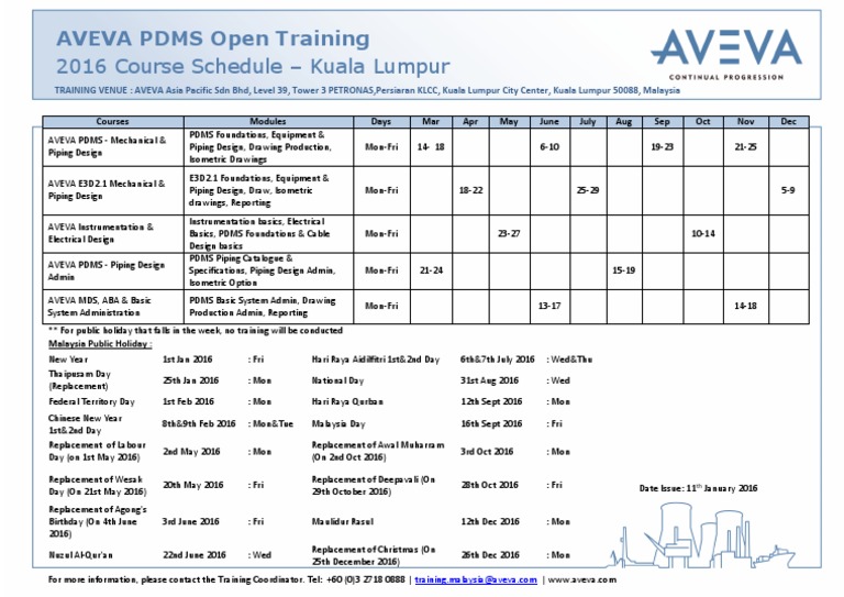 AVEVA Malaysia PDMS Training Schedule | PDF