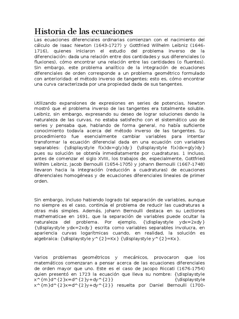 Historia de Las Ecuaciones Ecuaciones diferenciales