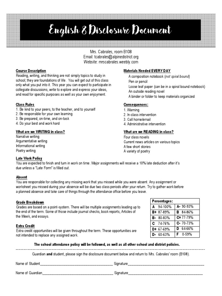 English 8 Disclosure Document | PDF | Career & Growth