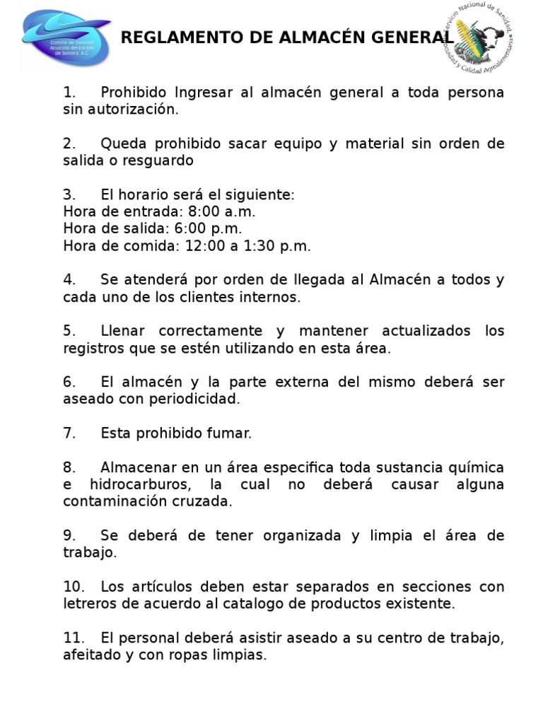 Reglamento de Almacen General. | PDF