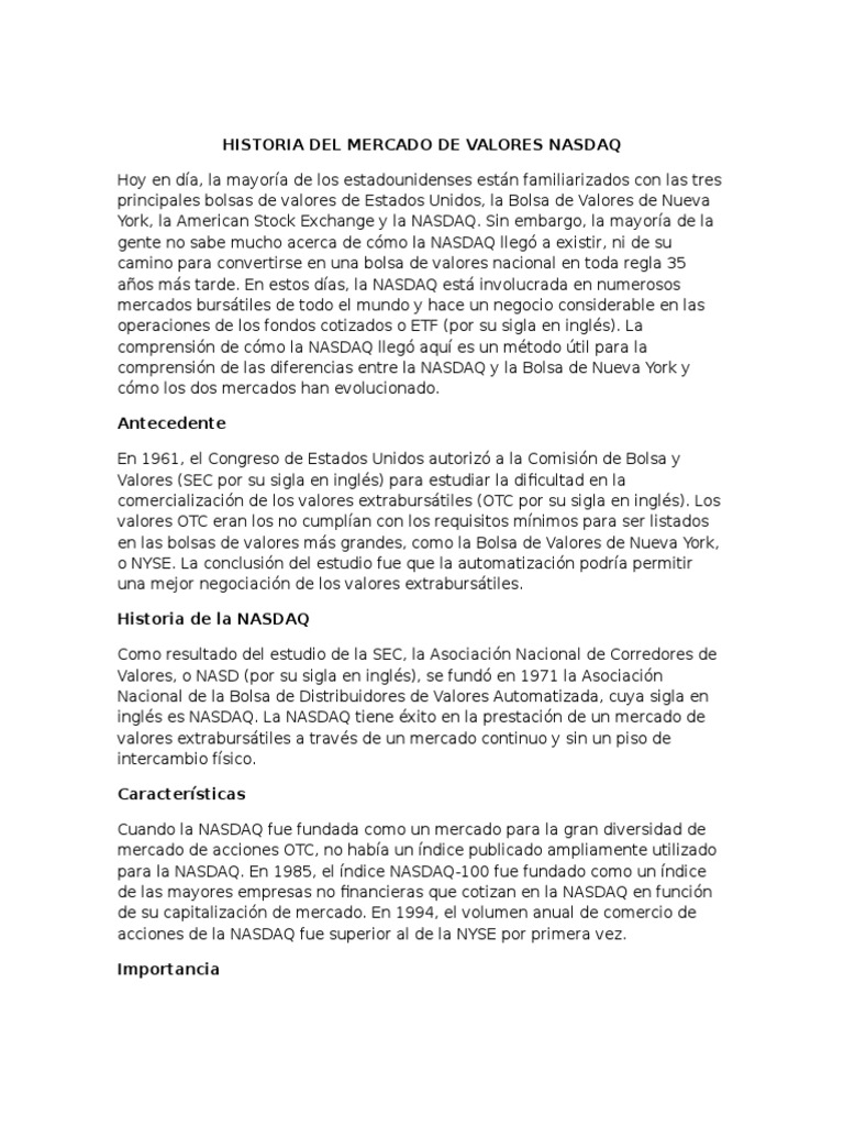 Historia Del Mercado de Valores Nasdaq | PDF | Nasdaq | Bolsa