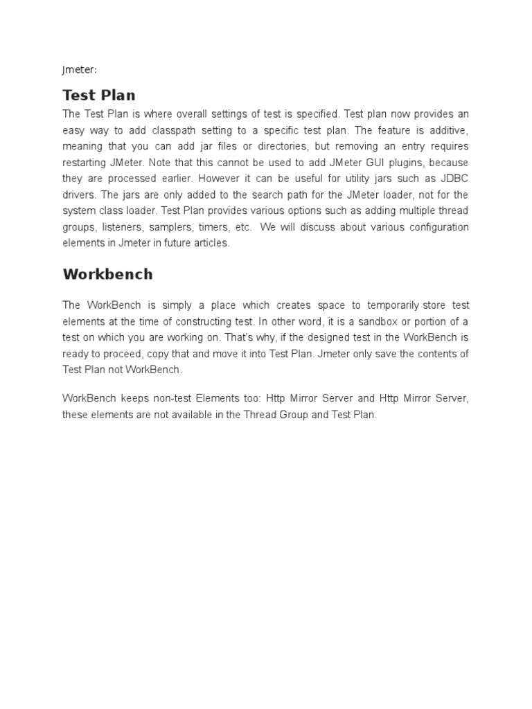 JMeter Test Plan and Workbench Guide | PDF