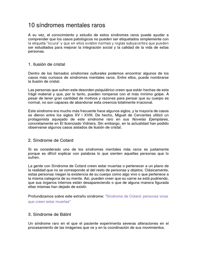 10 Síndromes Mentales Raros | PDF | Mente | Percepción visual