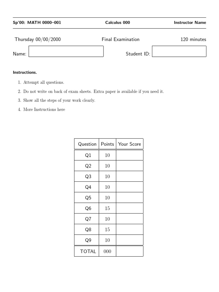 Exam Template PDF