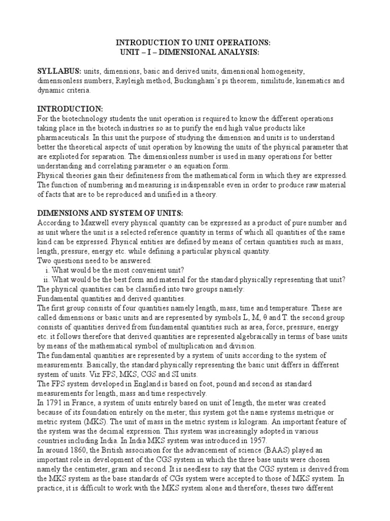 Dimensional Analysis in Unit Operations | PDF | Units Of Measurement ...