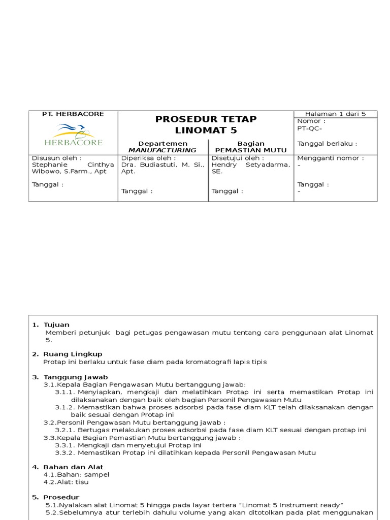 Prosedur Penggunaan Linomat 5 | PDF | Teknologi & Rekayasa