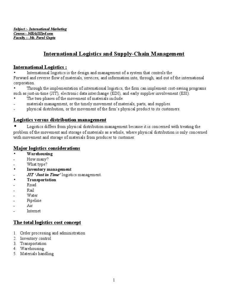 International Logistics Overview | PDF | Logistics | Supply Chain