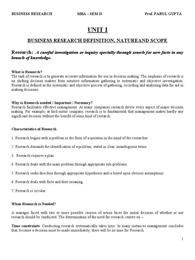 Nature and Scope of Business Research | PDF | Hypothesis | Statistical ...
