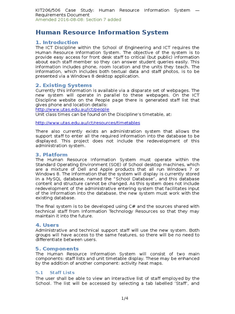 HRIS Requirements Document PDF Databases Information System