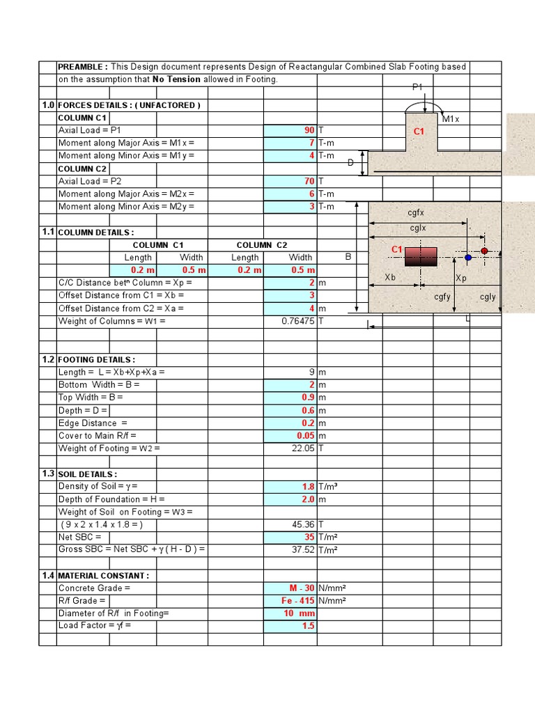 Rectangular Combined Slab Footing Design | PDF | Column | Continuum ...