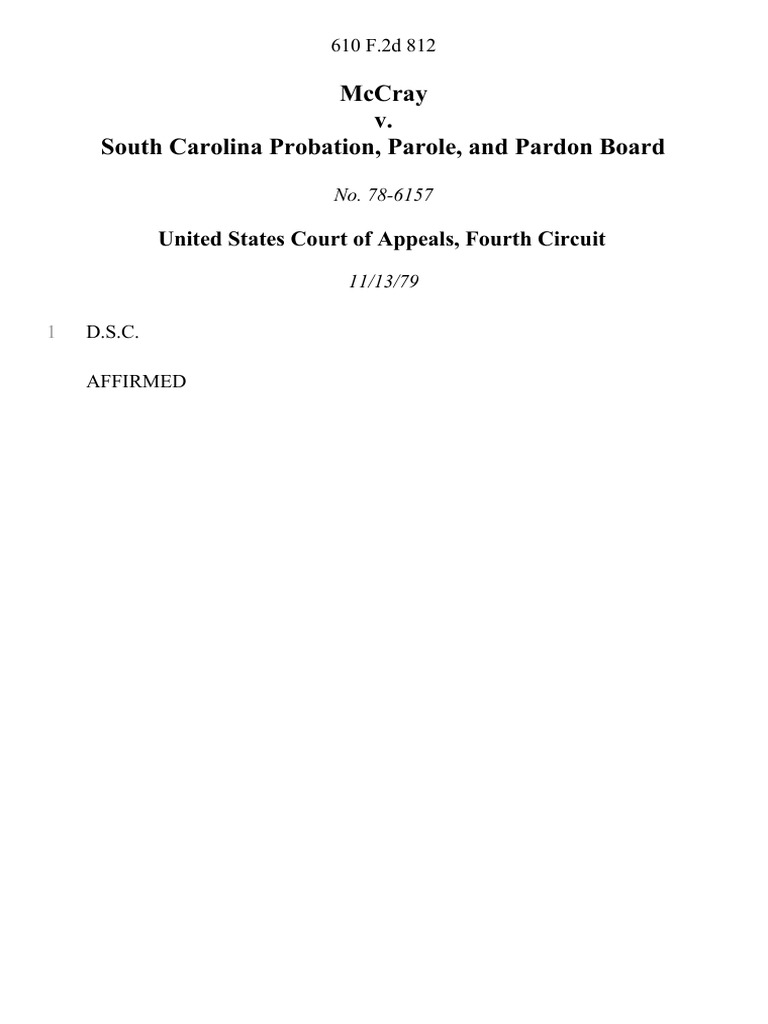 McCray v. South Carolina Probation, Parole, and Pardon Board, 610 F.2d
