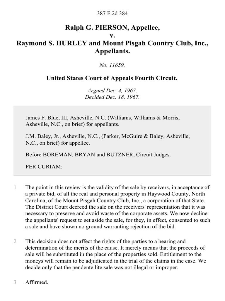 Ralph G. Pierson v. Raymond S. Hurley and Mount Pisgah Country Club ...