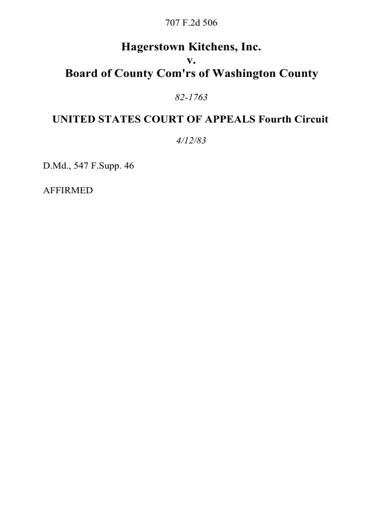 Hagerstown Kitchens, Inc. v. Board of County Com'rs of Washington