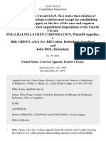 Polo Ralph Lauren Corporation v. Billy Green, A/K/A Zev Bill Cohen, and John Doe, 934 F.2d 319, 4th Cir. (1991)