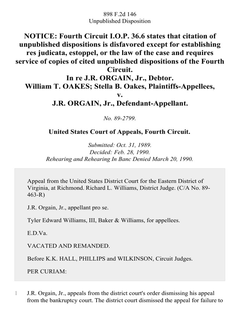 In re j r orgain jr debtor william t oakes stella b oakes v j r