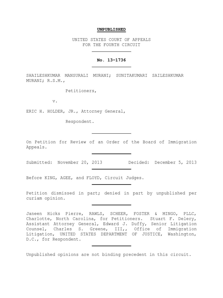 Shaileshkumar Murani v. Eric Holder, JR., 4th Cir. (2013) PDF