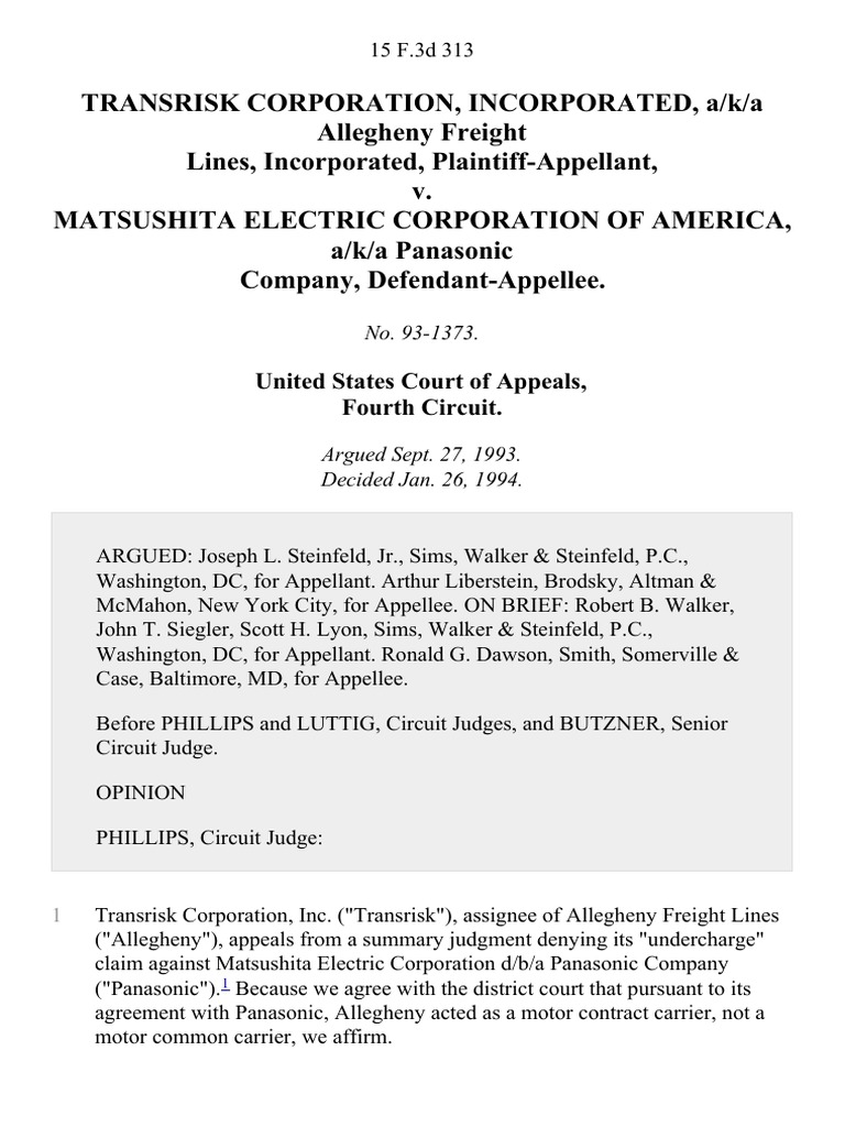 Transrisk v. Panasonic: Contract Carrier Case | PDF | Interstate ...