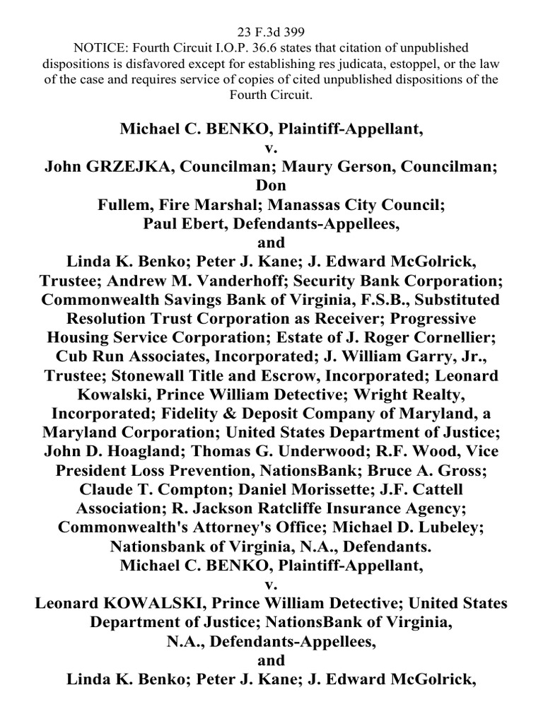 Michael C. Benko v. John Grzejka, Councilman Maury Gerson, Councilman