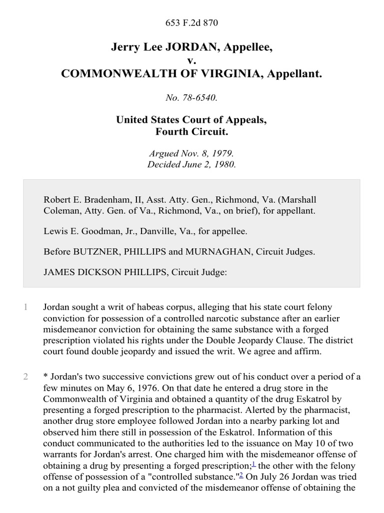 Double Jeopardy in Jordan v. Virginia | PDF | Double Jeopardy ...