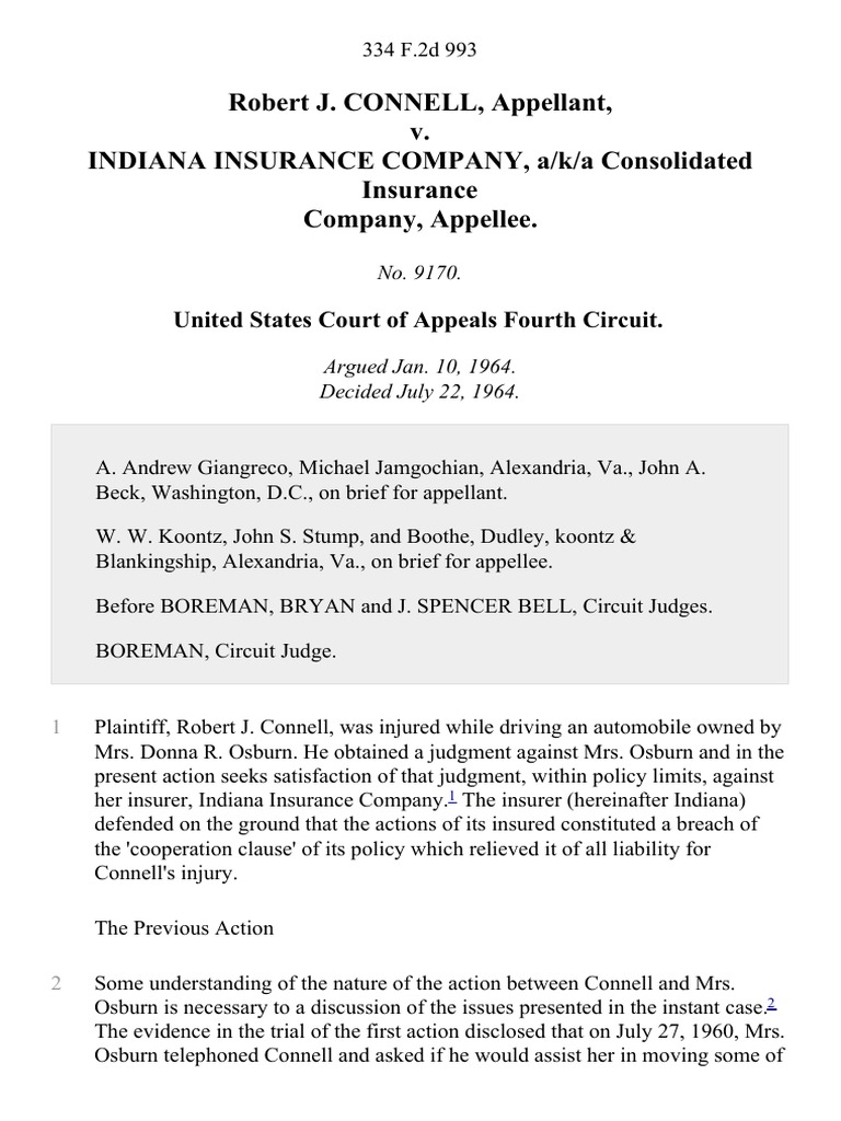 Robert J. Connell v. Indiana Insurance Company, A/K/A Consolidated ...