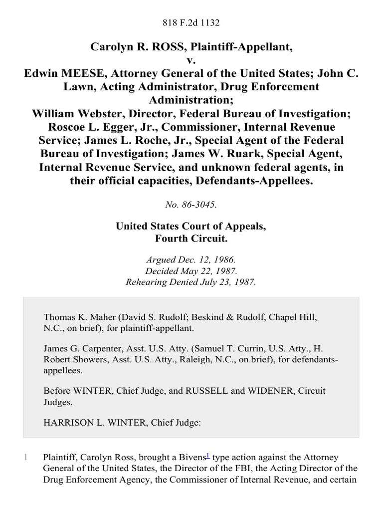 Carolyn R. Ross v. Edwin Meese, Attorney General of the ...