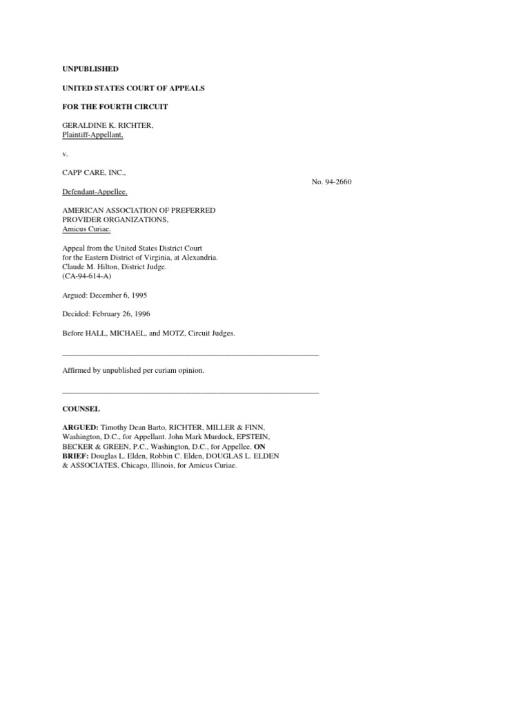 Richter v. Capp Care, Inc., 4th Cir. (1996) PDF Standard Of Review