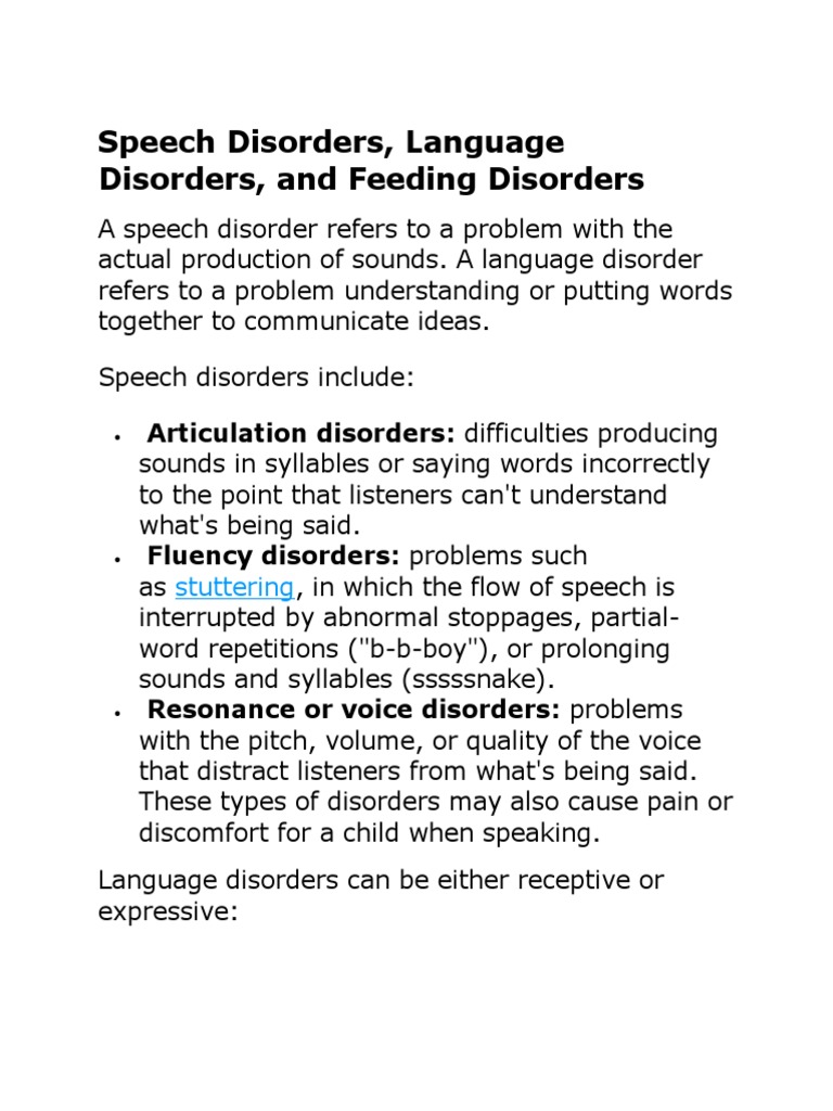 Overview of Speech and Language Disorders | PDF